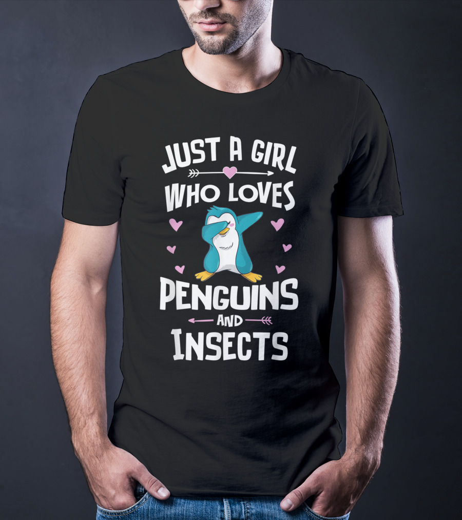 Just A Girl Who Loves Penguins And Insects Dabbing Penguin Hearts T-Shirt