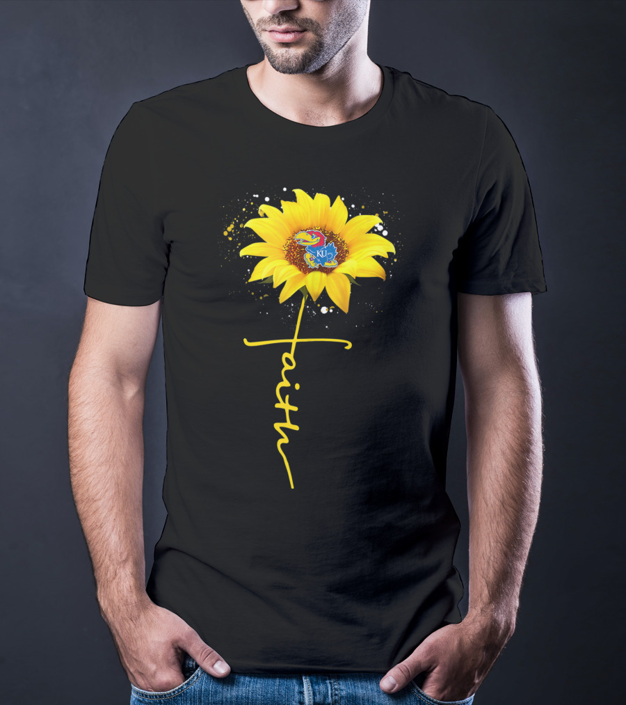 Kansas Jayhawks Sunflower Faith Cross Shape T-Shirt