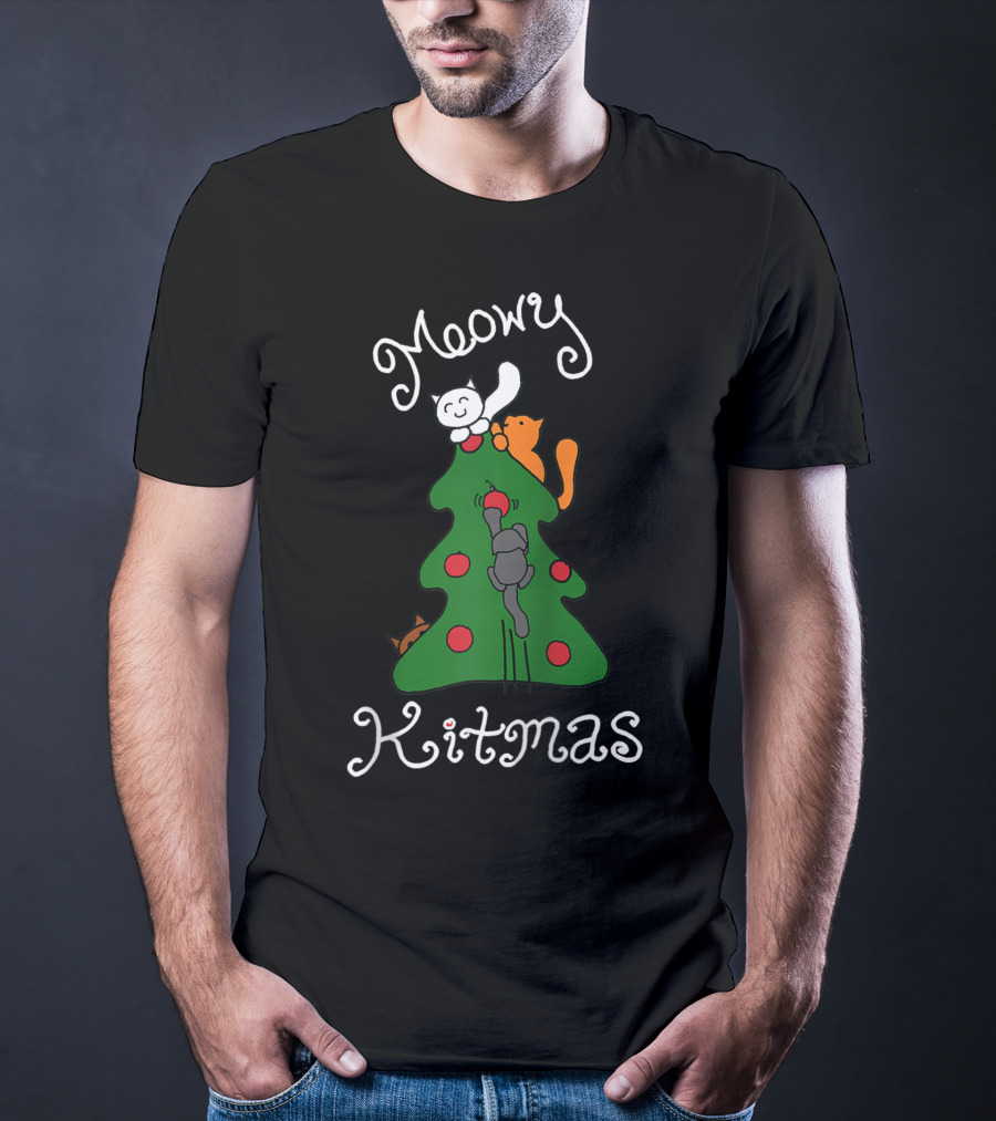Meowy Kitmas Cats On Christmas Tree T-Shirt
