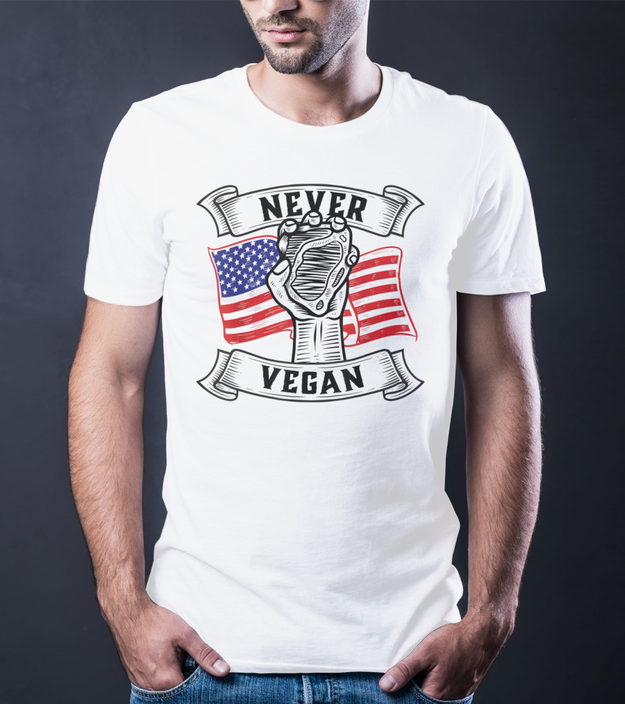 Never Vegan Carnivore Diet Power With American Flag Fist T-Shirt