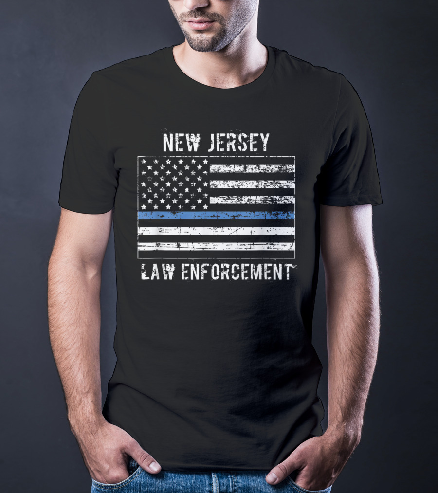 New Jersey Law Enforcement Thin Blue Line American Flag T-Shirt
