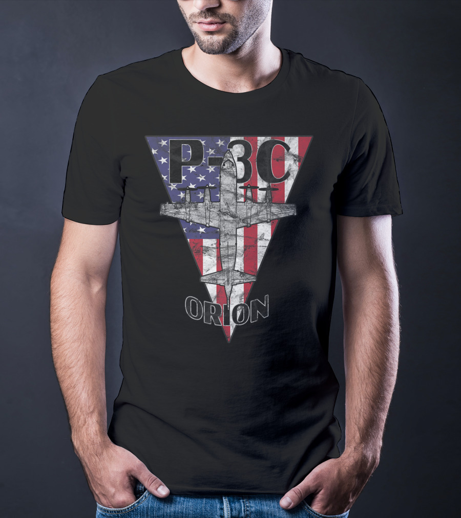 P-3C Orion American Flag Military Airplane T-Shirt