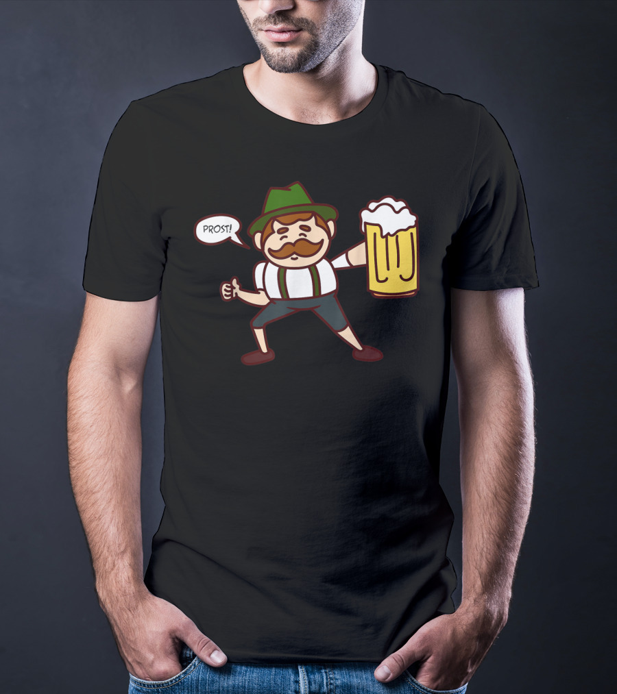 Prost Cute Lederhosen Guy With Beer October T-Shirt