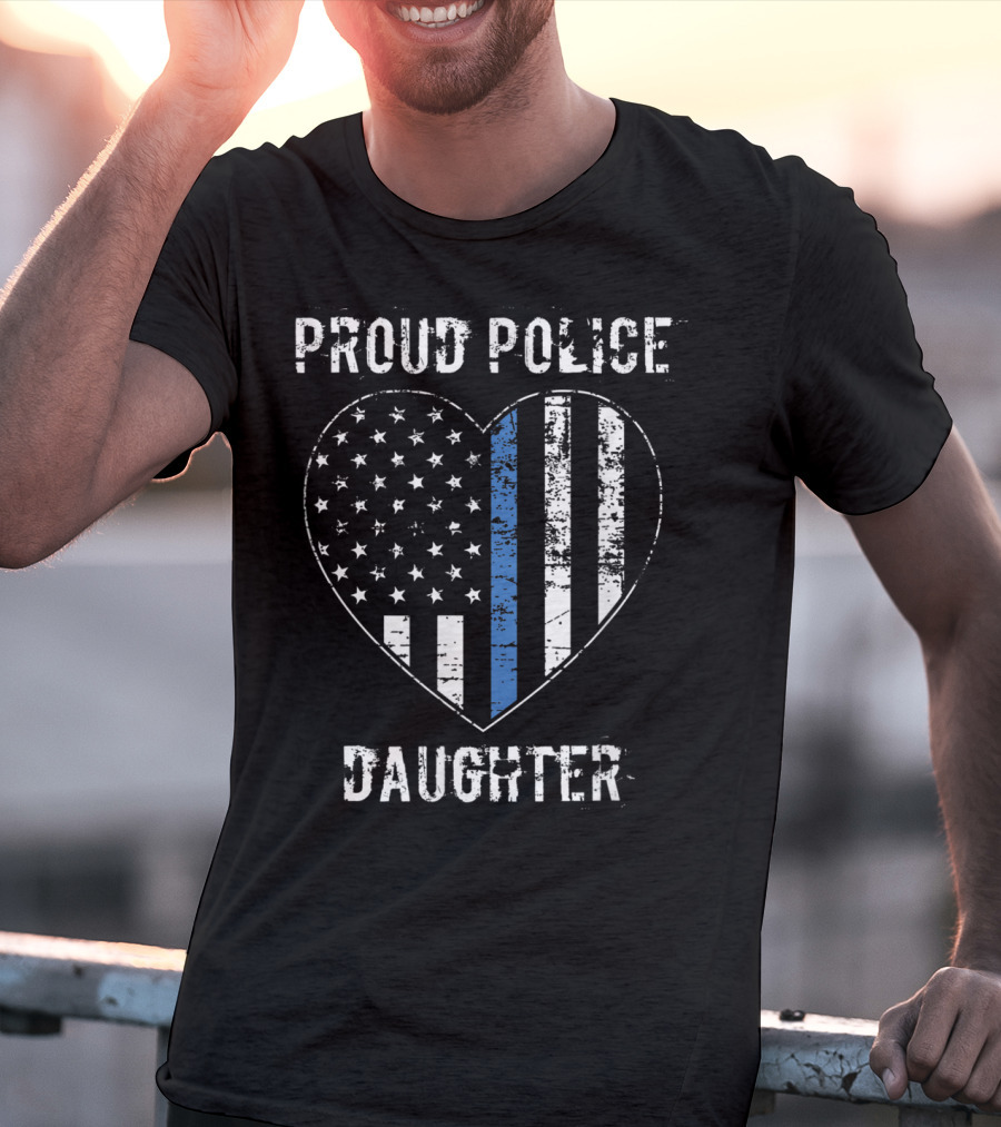 Proud Police Daughter American Flag Heart Blue Line T-Shirt