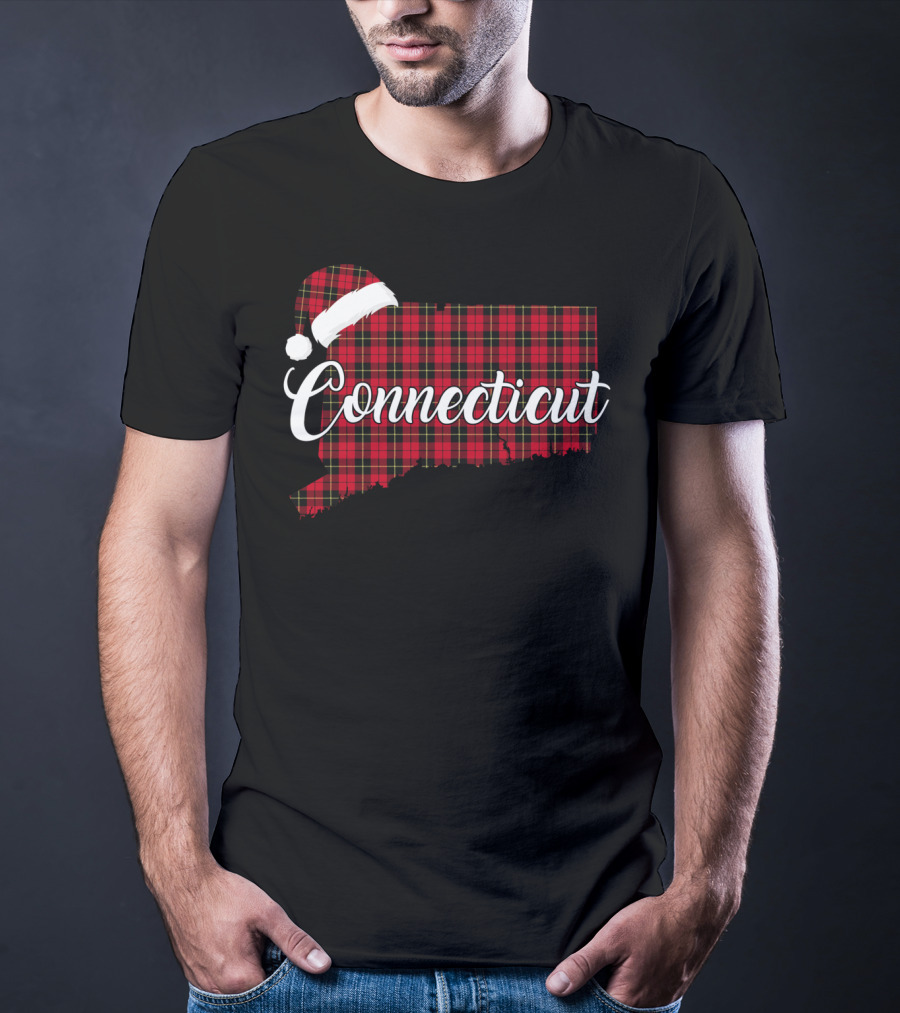 Connecticut Red Buffalo Plaid With Santa Hat Royal Stewart T-Shirt