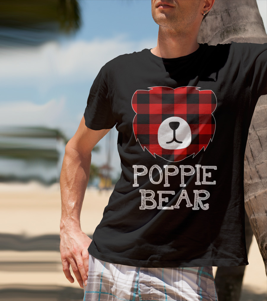 Red Plaid Poppie Bear Buffalo Check T-Shirt