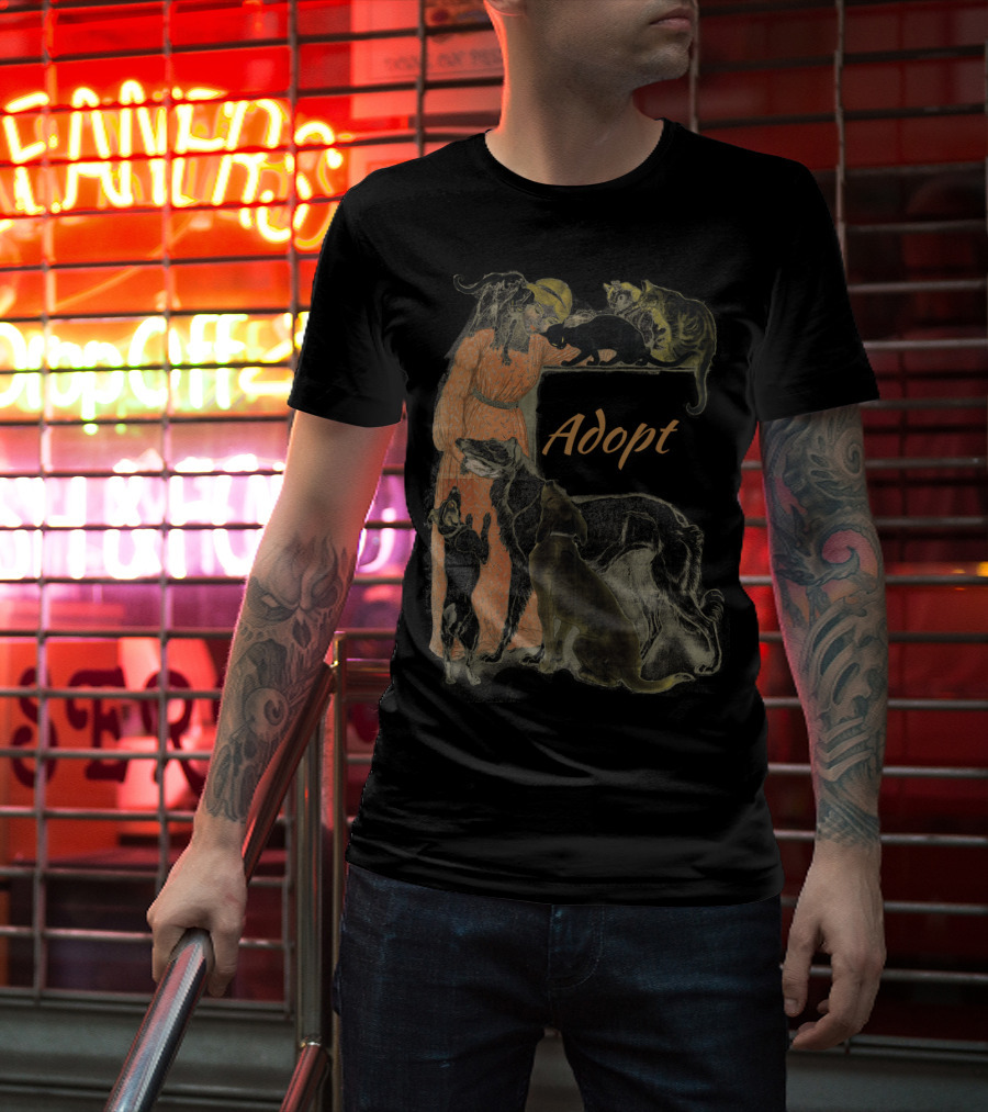 Rescue Adopt Love Dog And Cat Lover With Vintage Style Woman Surrounded By Pets T-Shirt