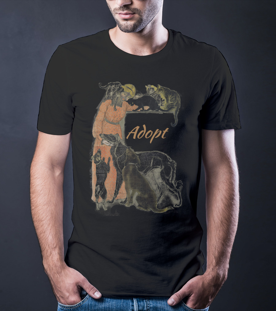 Rescue Adopt Love Dog And Cat Lover With Vintage Style Woman Surrounded By Pets T-Shirt