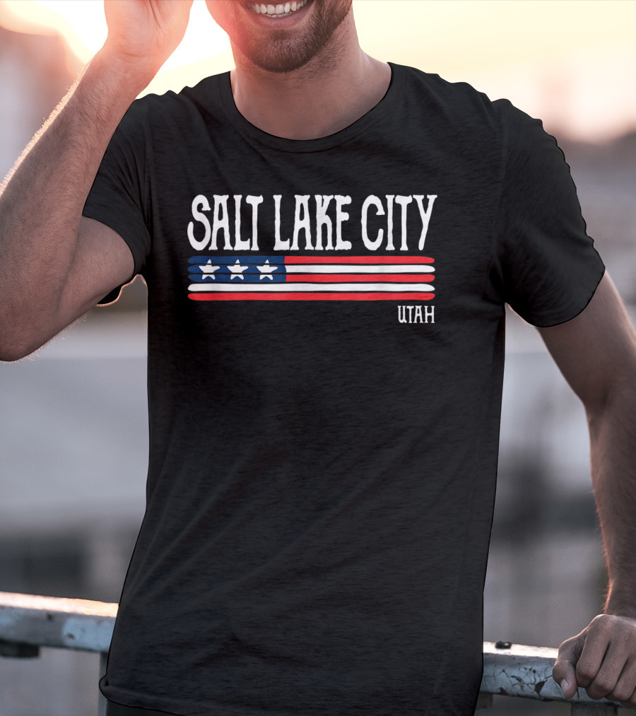 Salt Lake City Utah American Flag Stars Stripes T-Shirt