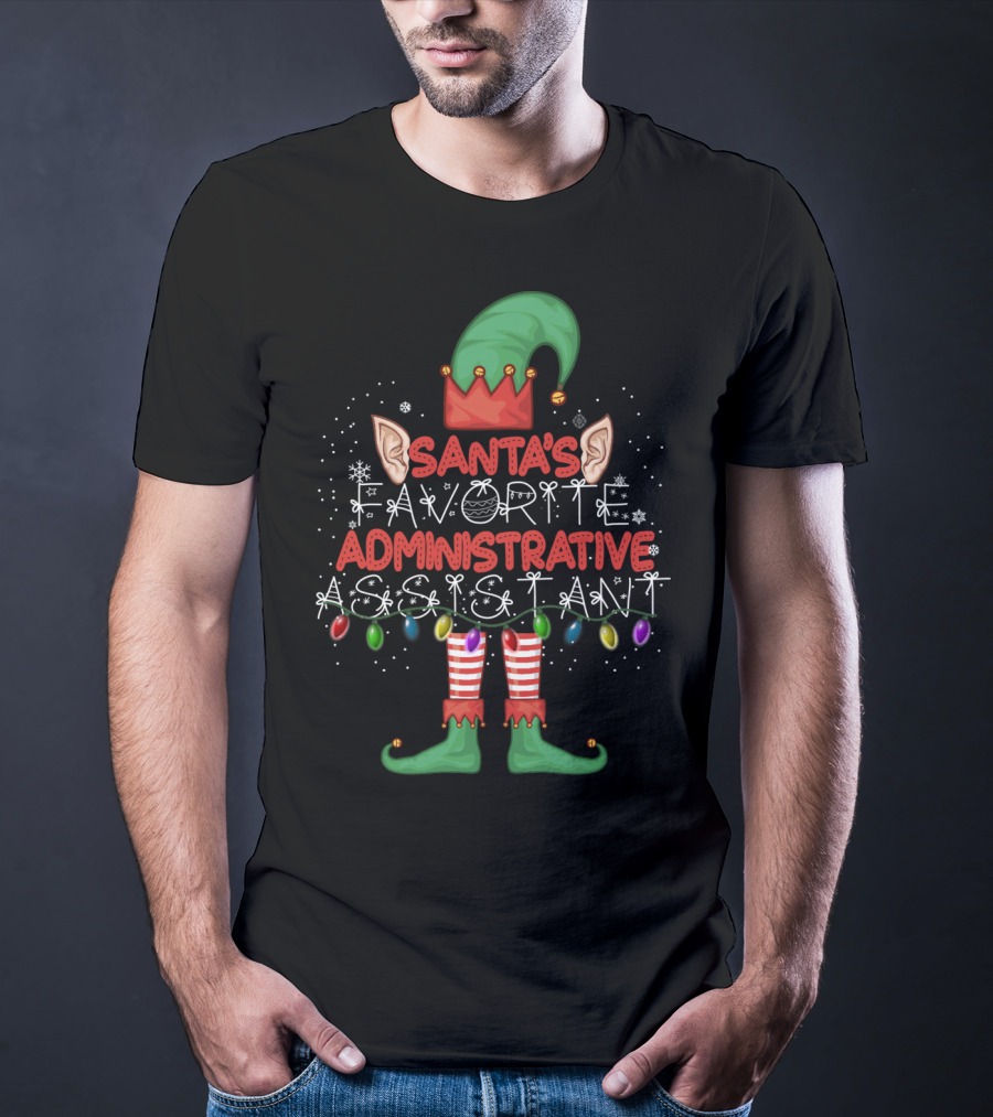 Santa's Favorite Administrative Assistant Elf Christmas Lights T-Shirt