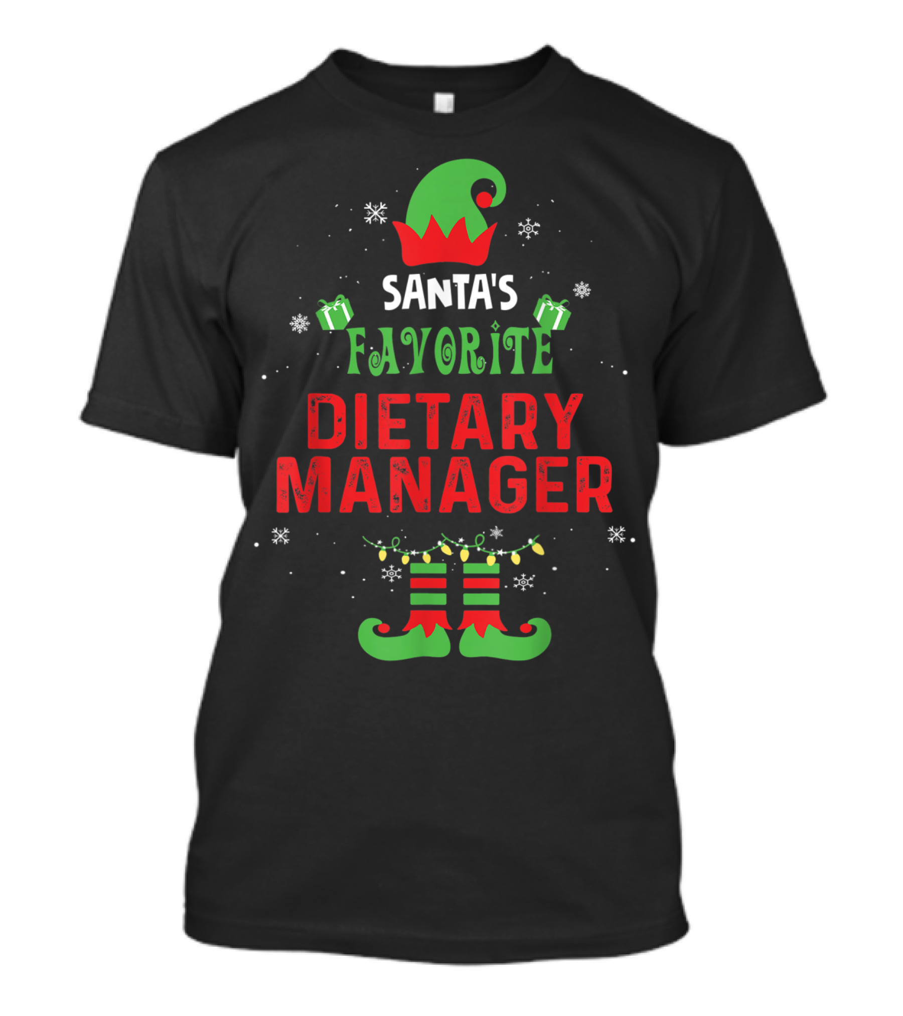 Santa's Favorite Dietary Manager Elf Hat Snowflakes Presents Holiday T-Shirt