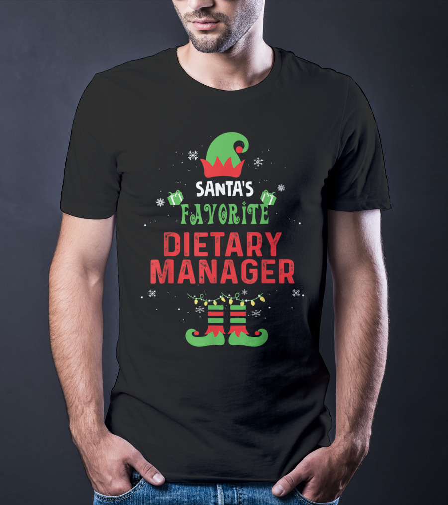 Santa's Favorite Dietary Manager Elf Hat Snowflakes Presents Holiday T-Shirt