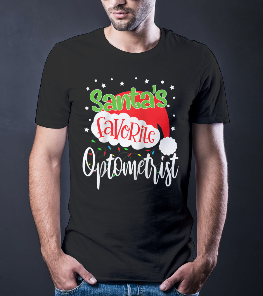 Santa's Favorite Optometrist Christmas Santa Hat And Lights T-Shirt
