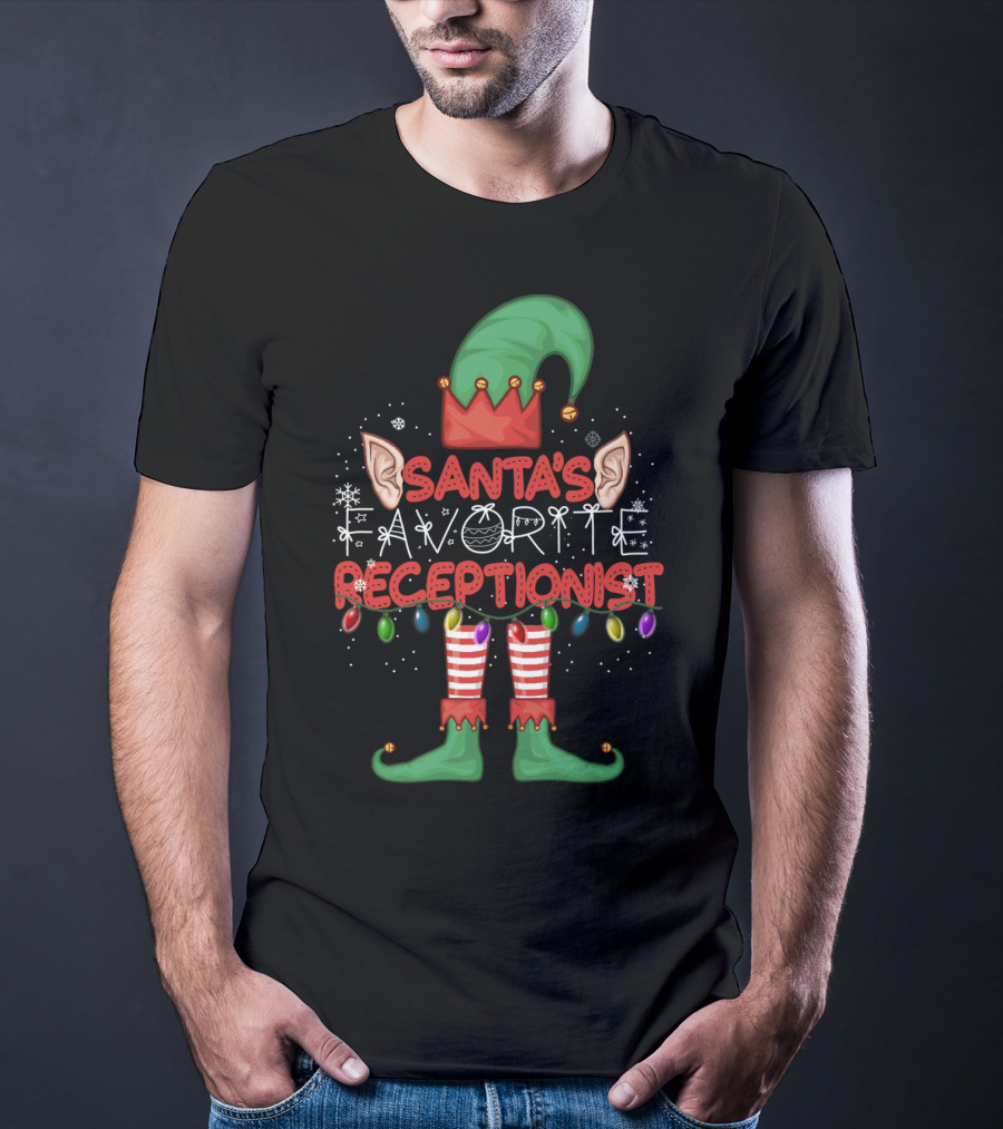 Santa's Favorite Receptionist Elf Hat Christmas Lights T-Shirt