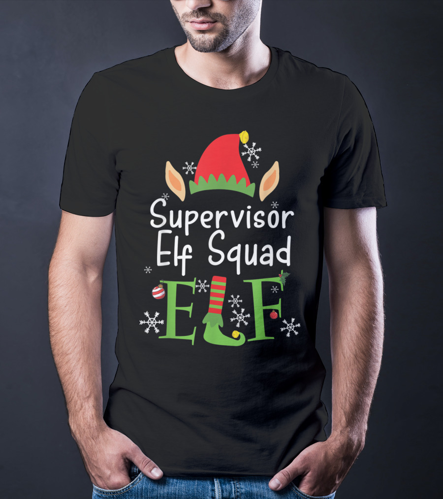 Supervisor Elf Squad Christmas Hat Snowflakes Ornaments T-Shirt