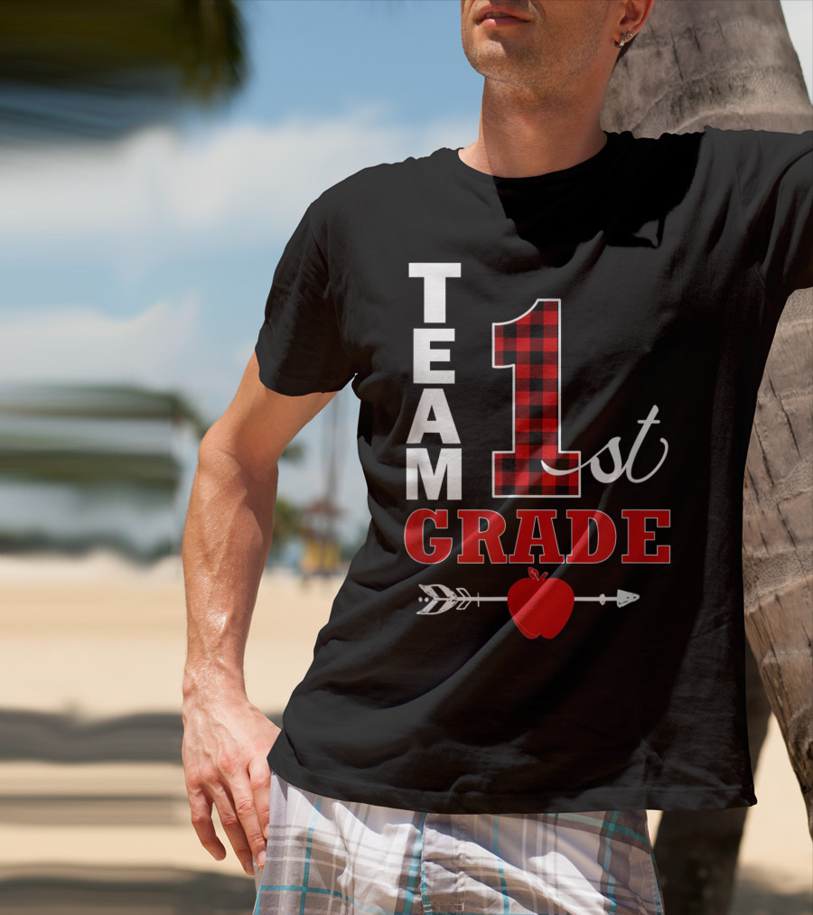 Team 1st Grade Lumberjack Plaid Teacher Arrow Apple T-Shirt