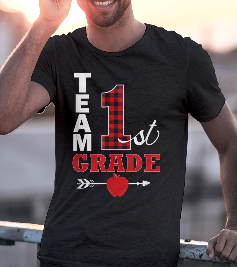Team 1st Grade Lumberjack Plaid Teacher Arrow Apple T-Shirt