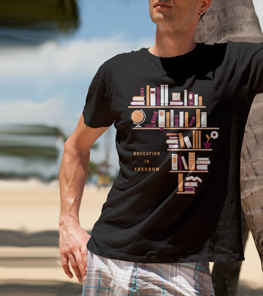 Education Is Freedom Africa Library Books Globe And Flower T-Shirt