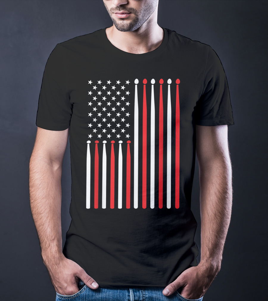 American Flag Drumsticks USA Drummer Musicians Patriotic T-Shirt