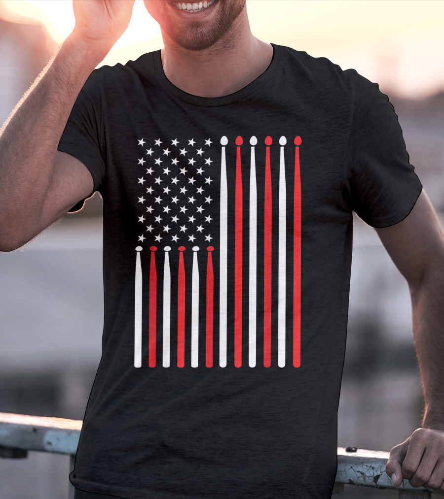 American Flag Drumsticks USA Drummer Musicians Patriotic T-Shirt