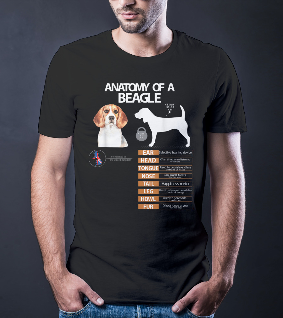 Anatomy Of A Beagle Ear Head Tongue Nose Tail Leg Howl Fur Mom Grandma Dad T-Shirt