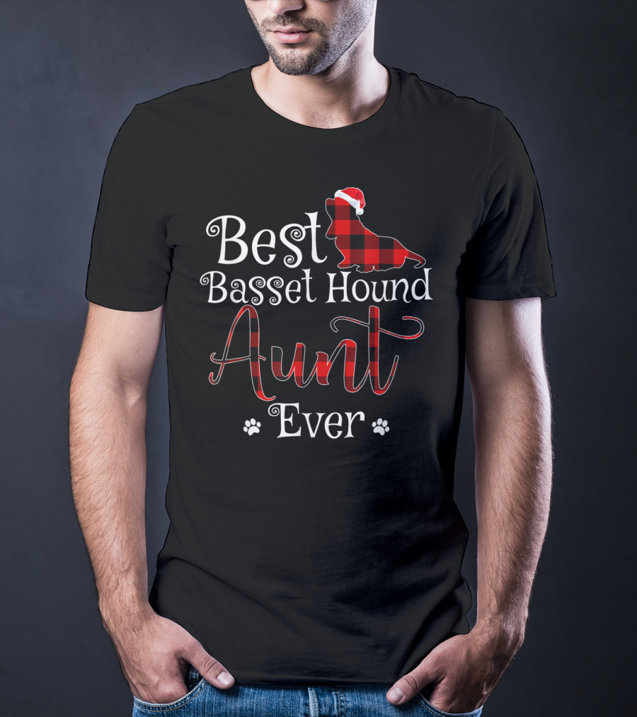 Best Basset Hound Aunt Ever Plaid Christmas Hat T-Shirt