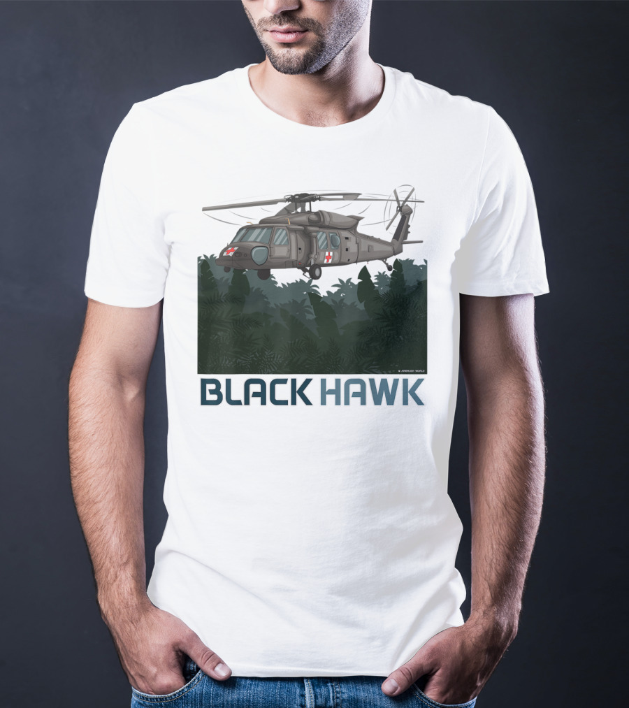 Black Hawk Helicopter Military Jungle Scene T-Shirt