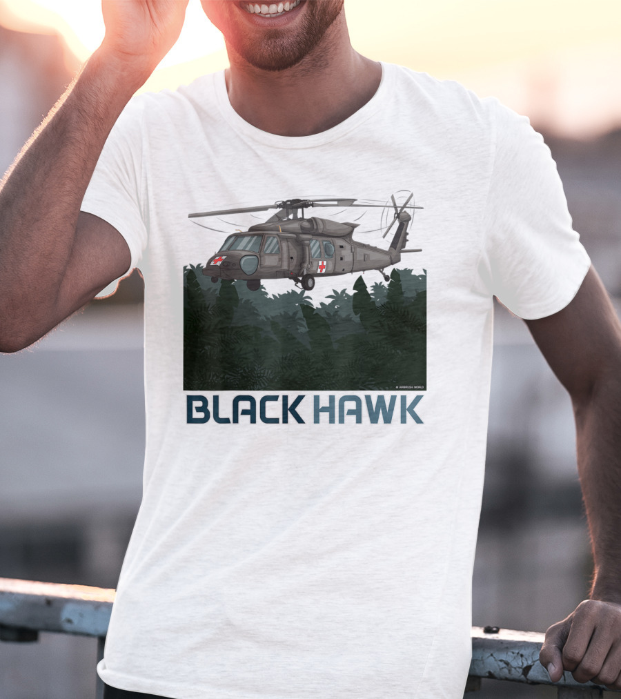 Black Hawk Helicopter Military Jungle Scene T-Shirt