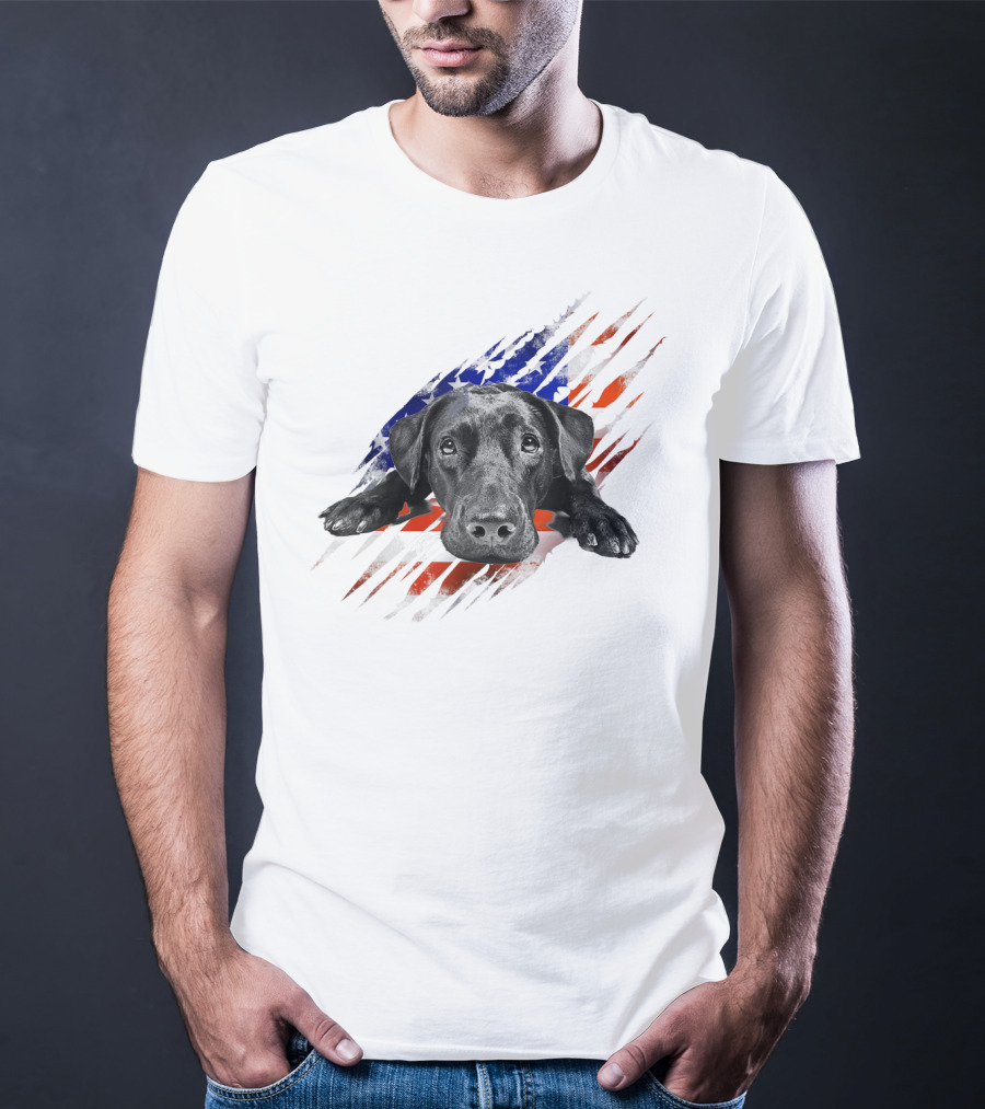 Black Labrador USA Flag Lab Owner Bird Duck Retriever Patriot T-Shirt