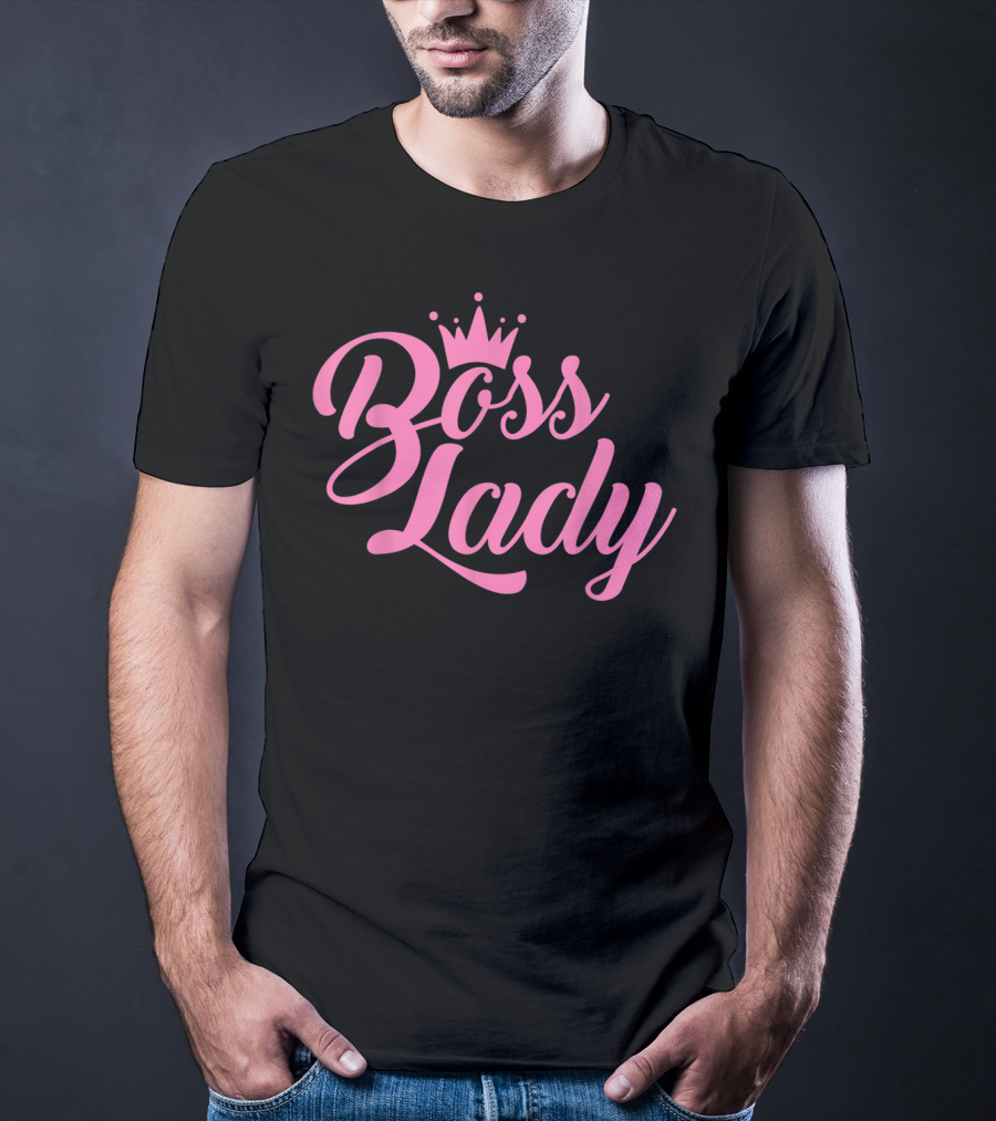 Boss Lady Fashionable Pink Crown Text T-Shirt