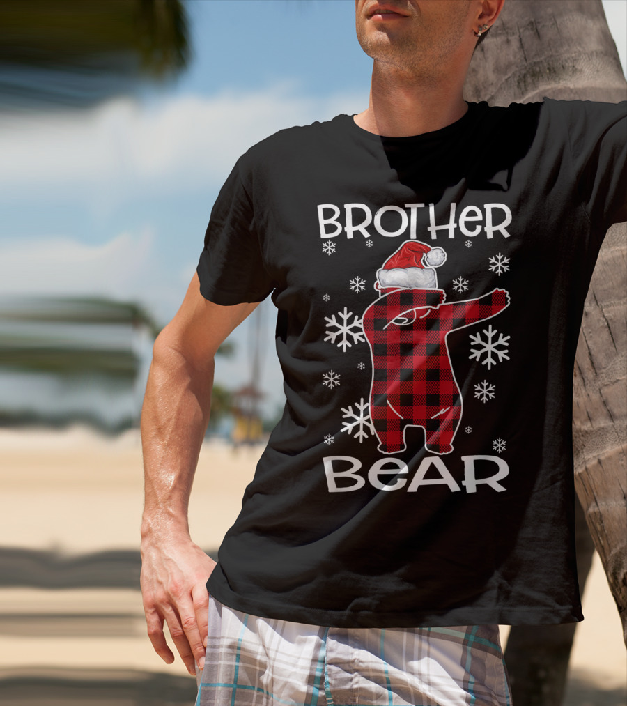 Brother Bear Dabbing In Santa Hat With Snowflakes T-Shirt