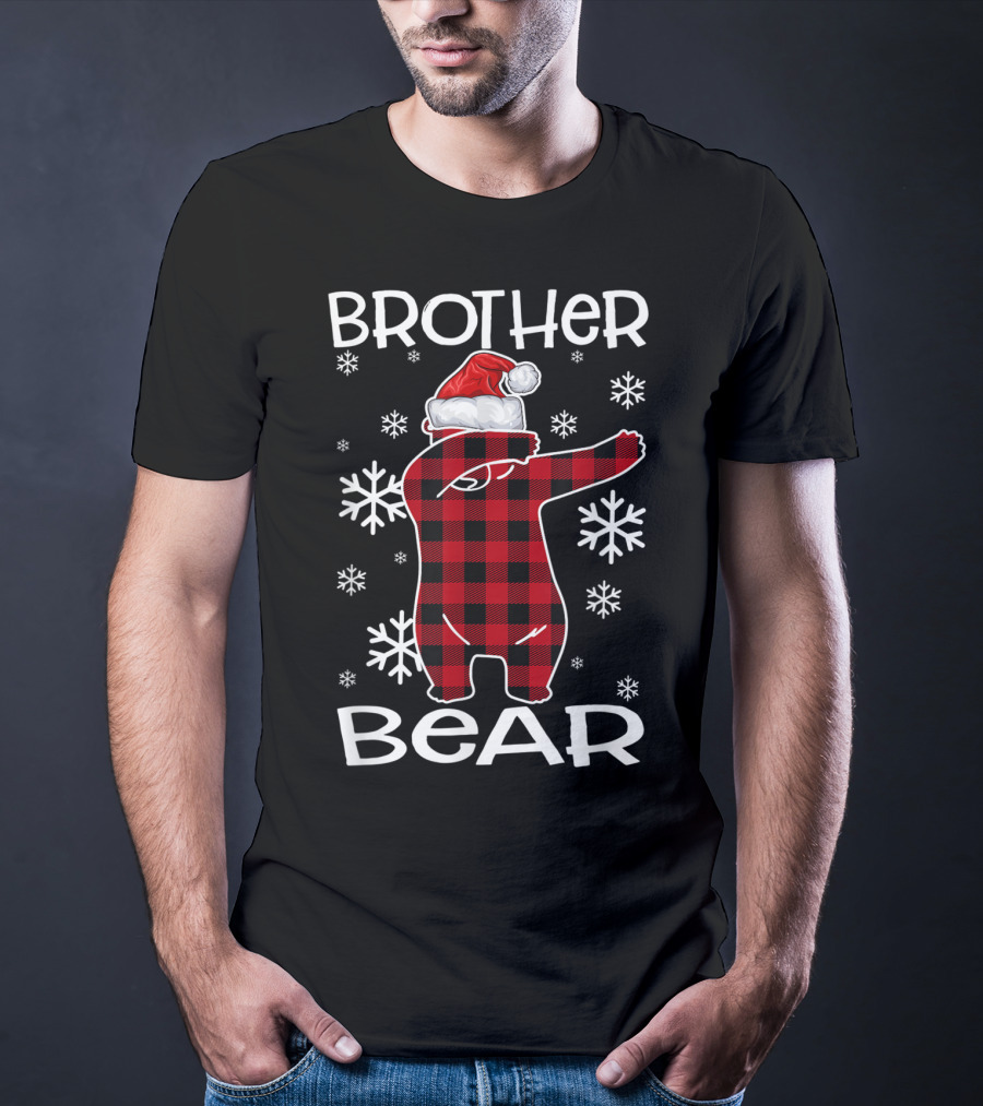 Brother Bear Dabbing In Santa Hat With Snowflakes T-Shirt