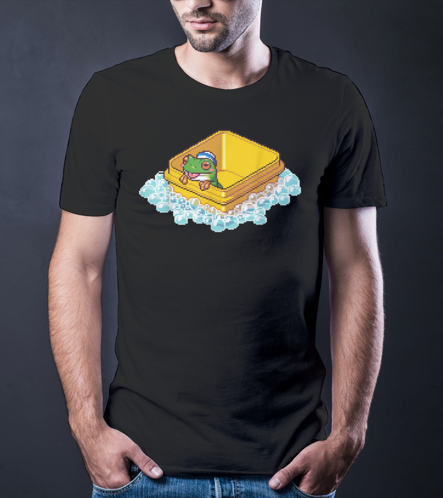 Frog Bath Bubbles Retro Pixel T-Shirt