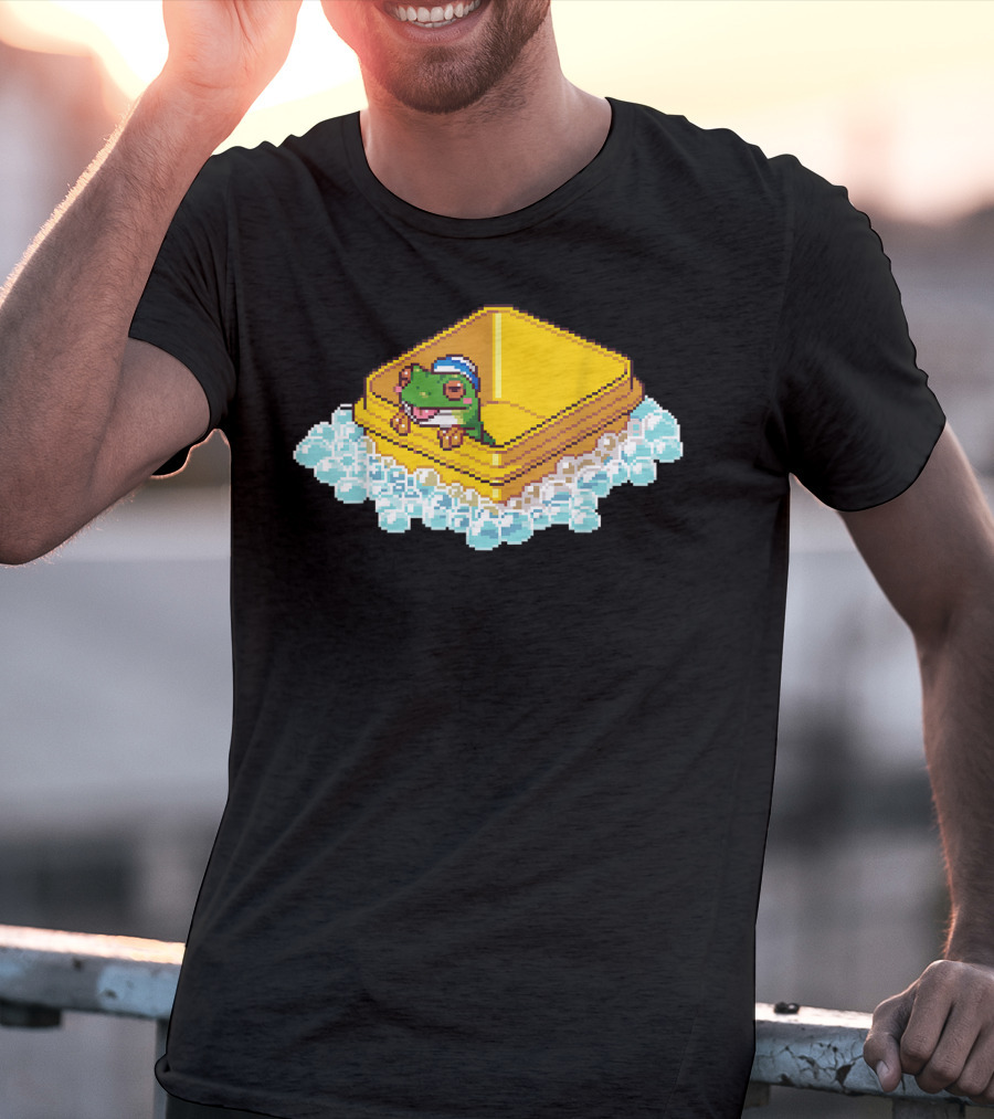 Frog Bath Bubbles Retro Pixel T-Shirt
