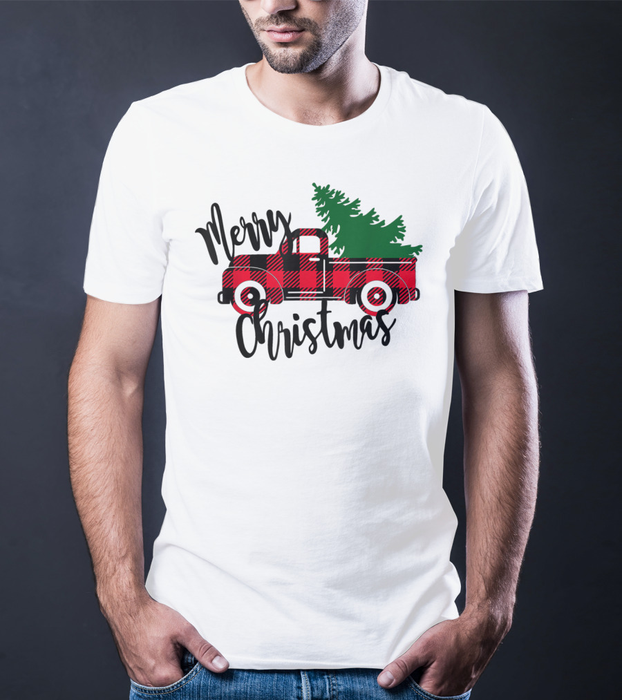 Merry Christmas Buffalo Plaid Red Truck T-Shirt