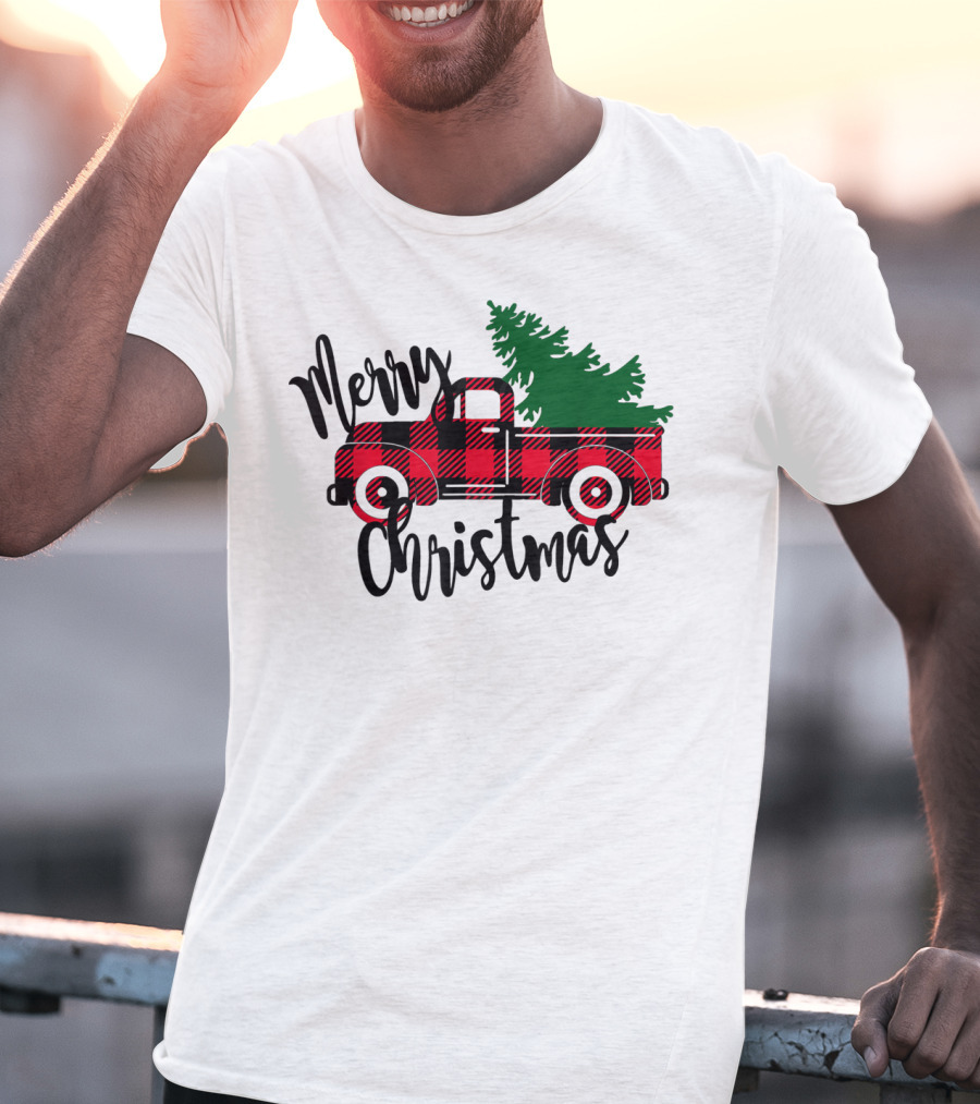 Merry Christmas Buffalo Plaid Red Truck T-Shirt