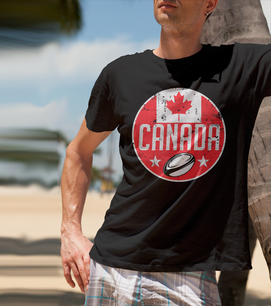 Canada Rugby Flag Supporter Jersey Canadian Maple Leaf Emblem T-Shirt