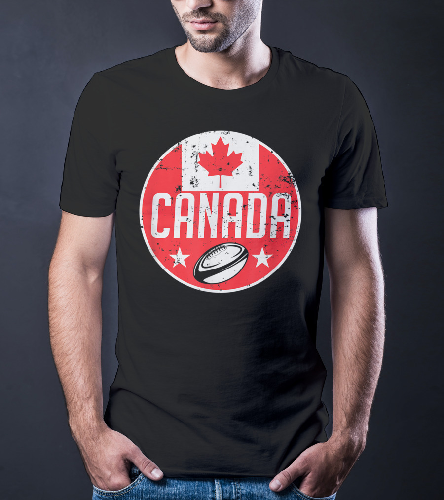 Canada Rugby Flag Supporter Jersey Canadian Maple Leaf Emblem T-Shirt