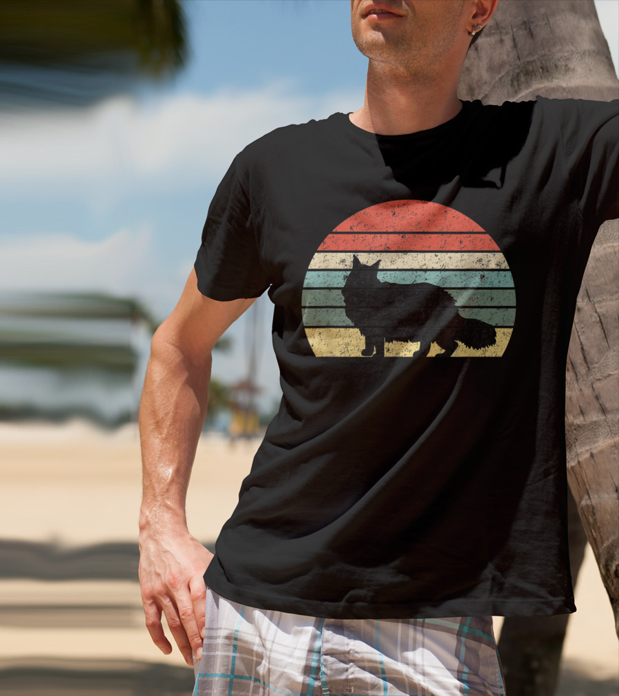 Retro Sunset Silhouette Maine Coon Cat Lover T-Shirt
