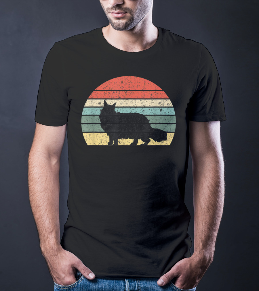 Retro Sunset Silhouette Maine Coon Cat Lover T-Shirt