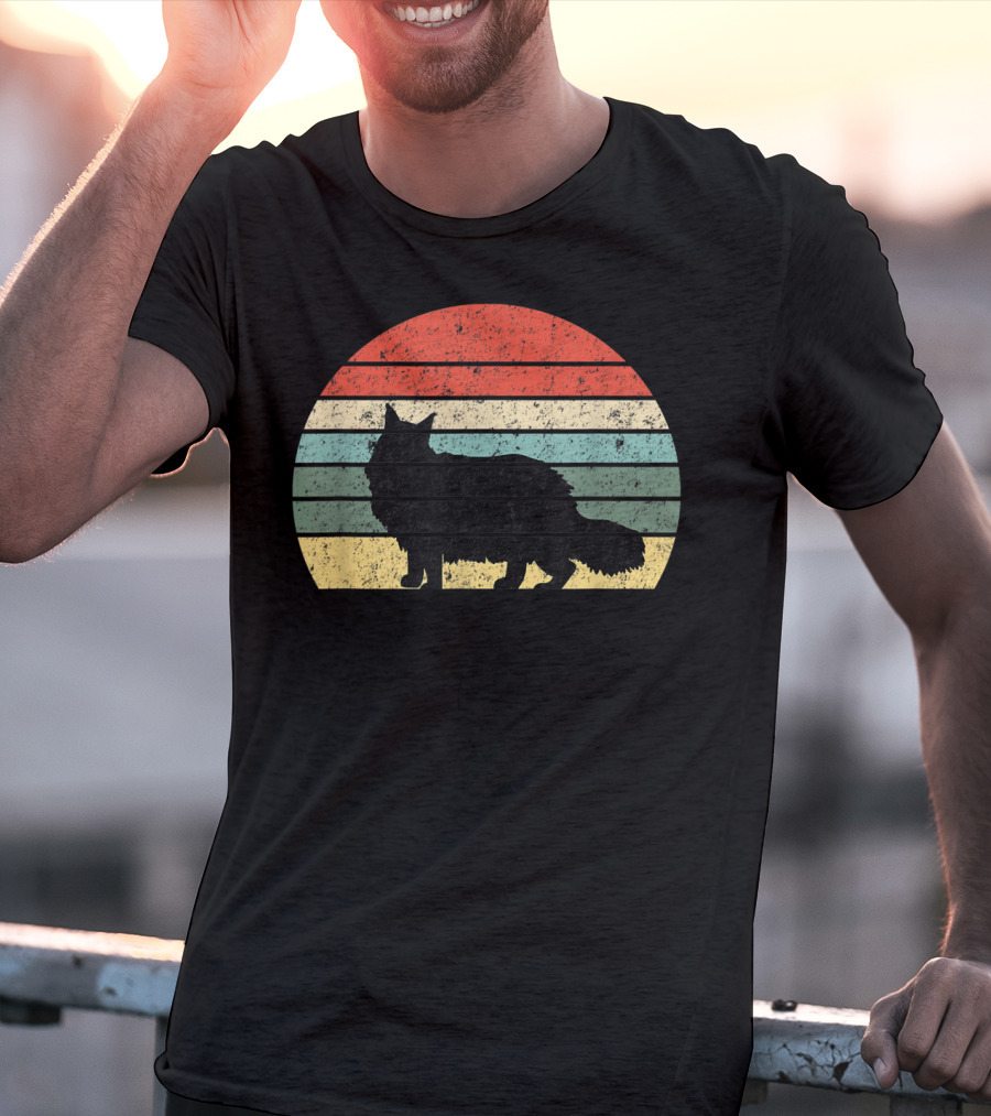 Retro Sunset Silhouette Maine Coon Cat Lover T-Shirt