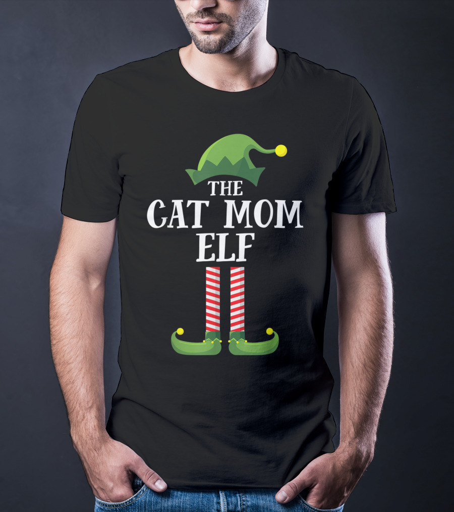 The Cat Mom Elf Matching Family Group Holiday Christmas Hat And Legs T-Shirt