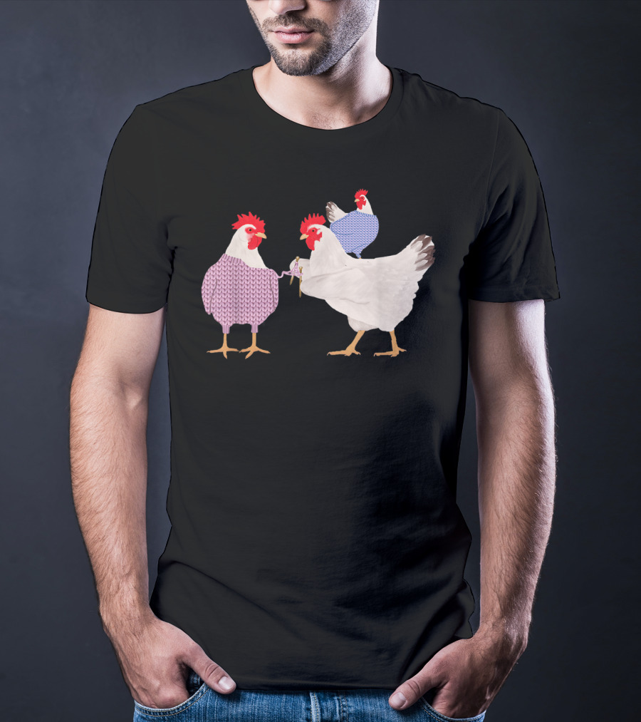 Chicken Knitting Sweaters Trio Whimsical Knitwear Comedy T-Shirt