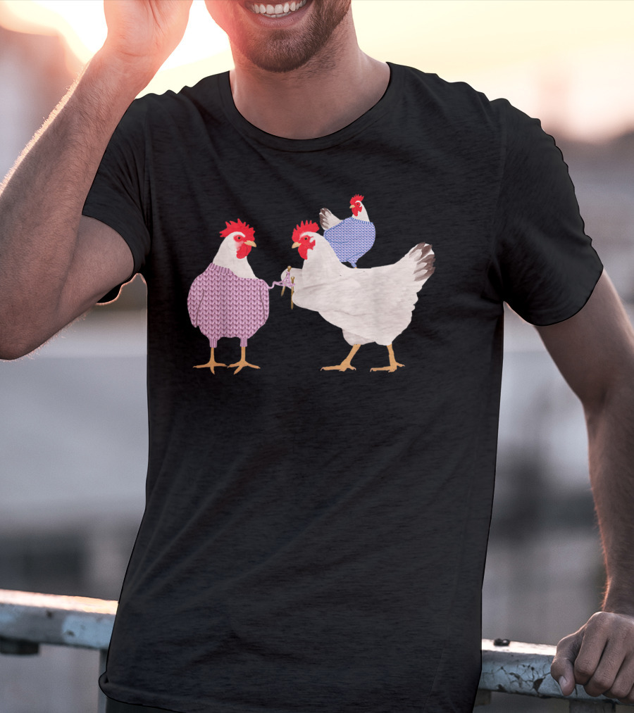 Chicken Knitting Sweaters Trio Whimsical Knitwear Comedy T-Shirt