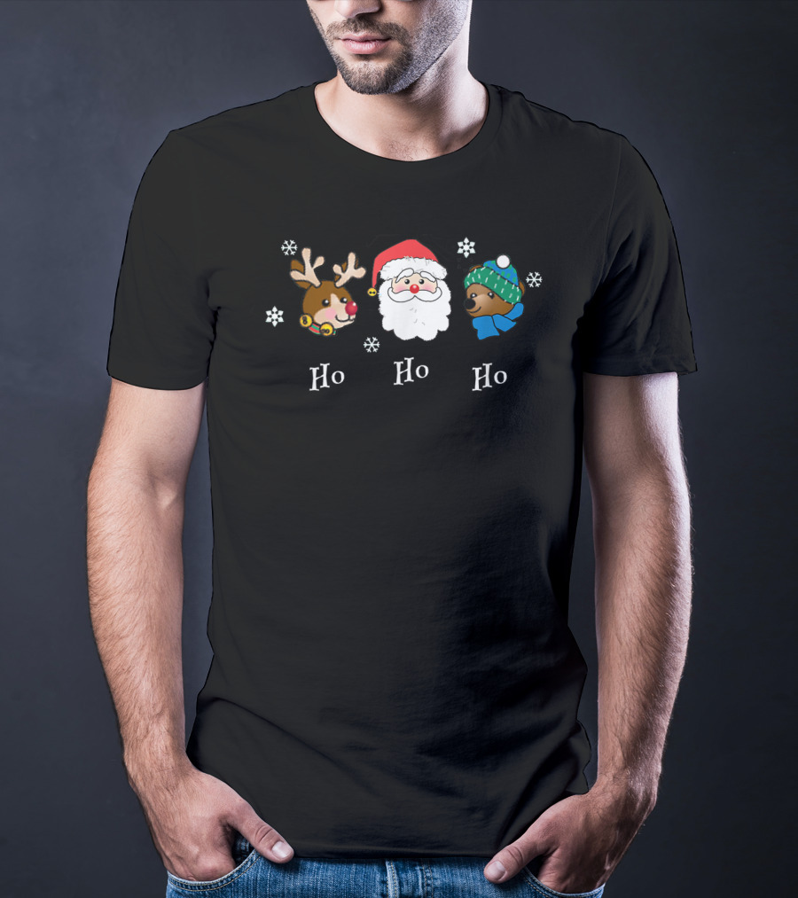 Christmas Ho Ho Ho Santa Reindeer Bear Snowflakes Fun Friendly T-Shirt