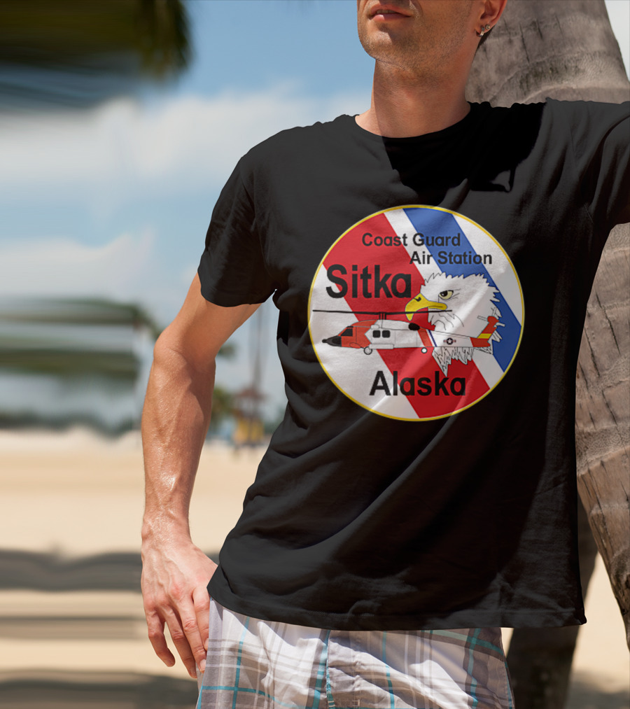 Coast Guard Air Station Sitka Alaska Eagle Helicopter Badge T-Shirt