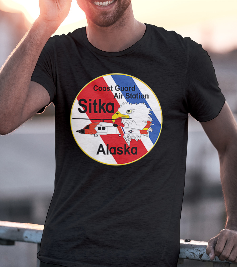 Coast Guard Air Station Sitka Alaska Eagle Helicopter Badge T-Shirt