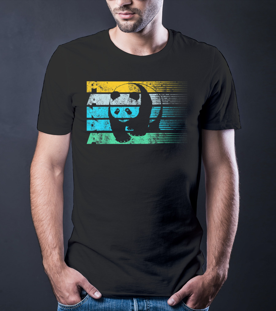 Panda Retro Vintage Stripes Cool Panda Bear T-Shirt