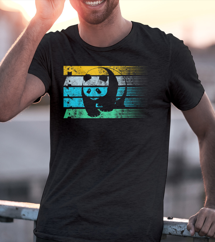 Panda Retro Vintage Stripes Cool Panda Bear T-Shirt