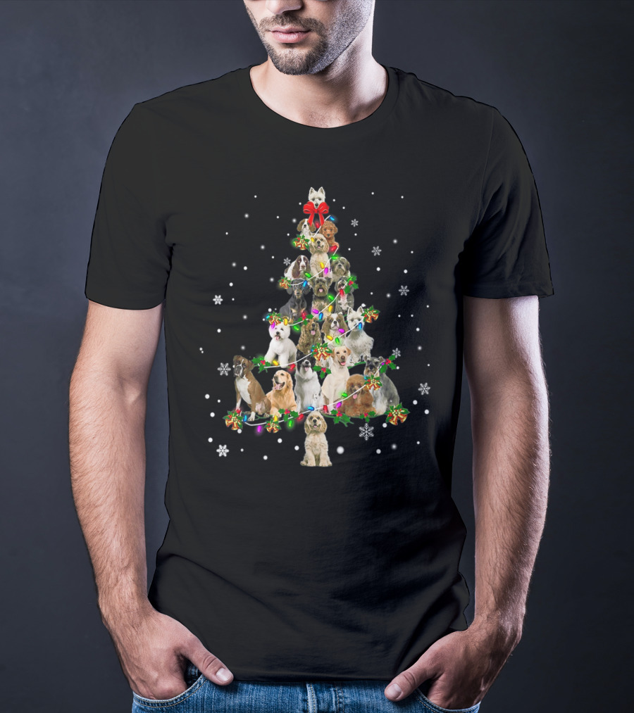 Cute Dogs Xmas Christmas Tree Decor With Festive Holiday Lights T-Shirt